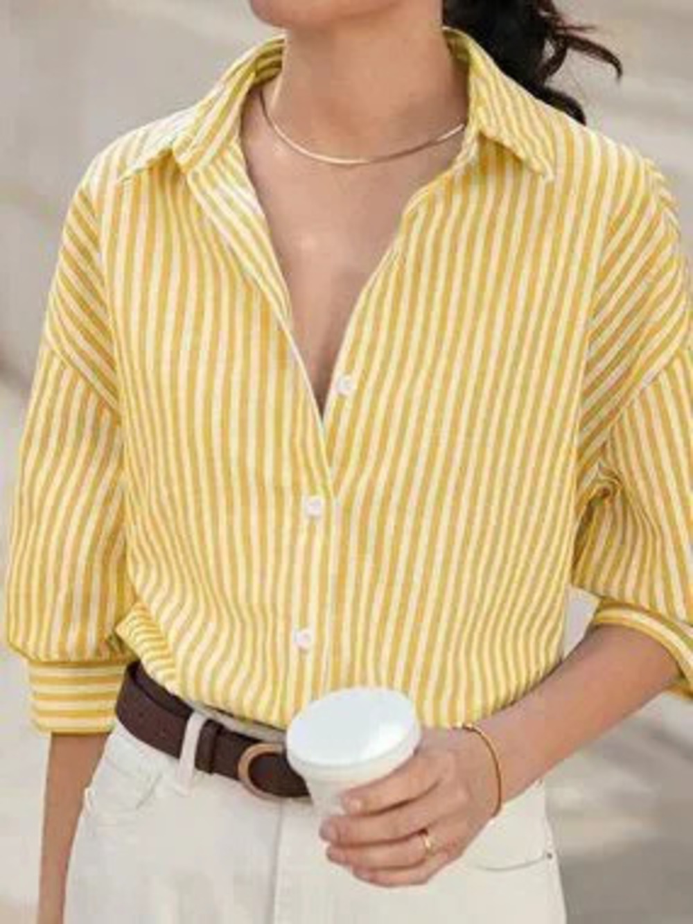 Multi-color Drop Shoulder Women's Long Sleeve Striped Casual Button-Down Shirt